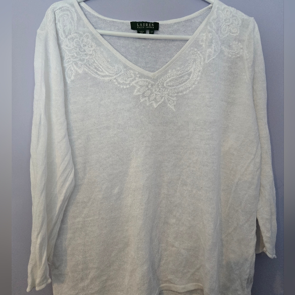 Ralph Lauren Embroidered 100% Linen Light Sweater
